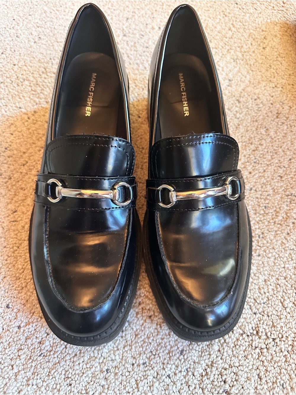 Marc Fisher Black Leather Horsebit Loafers